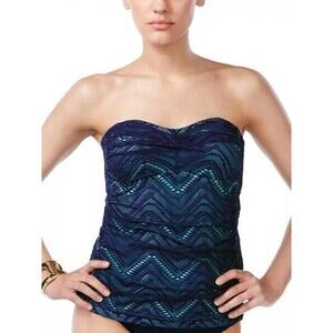 NWT ISLAND ESCAPE Calypso Crochet Twist Tankini Top Swimsuit Navy Women's Size 6